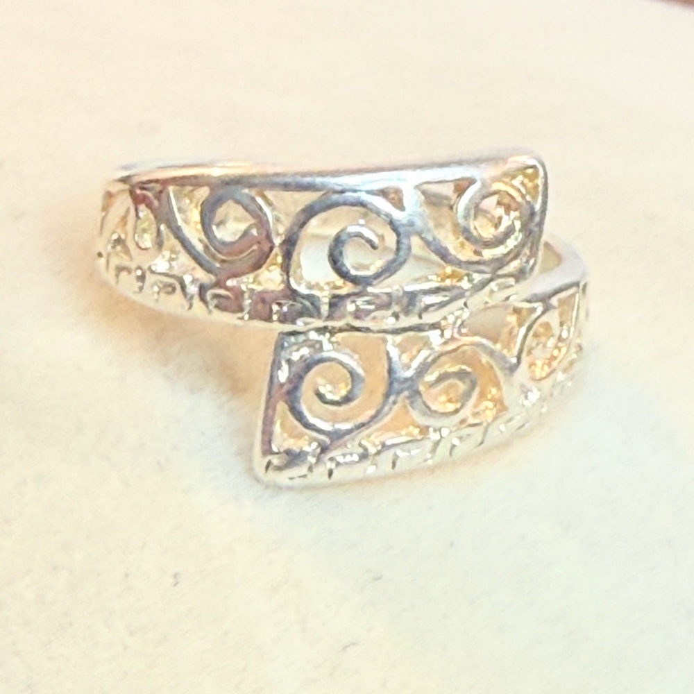 Sterling Silver Scroll Wrap Ring Size 6.5 Open Band 925 Filigree Design - Picture 2 of 10
